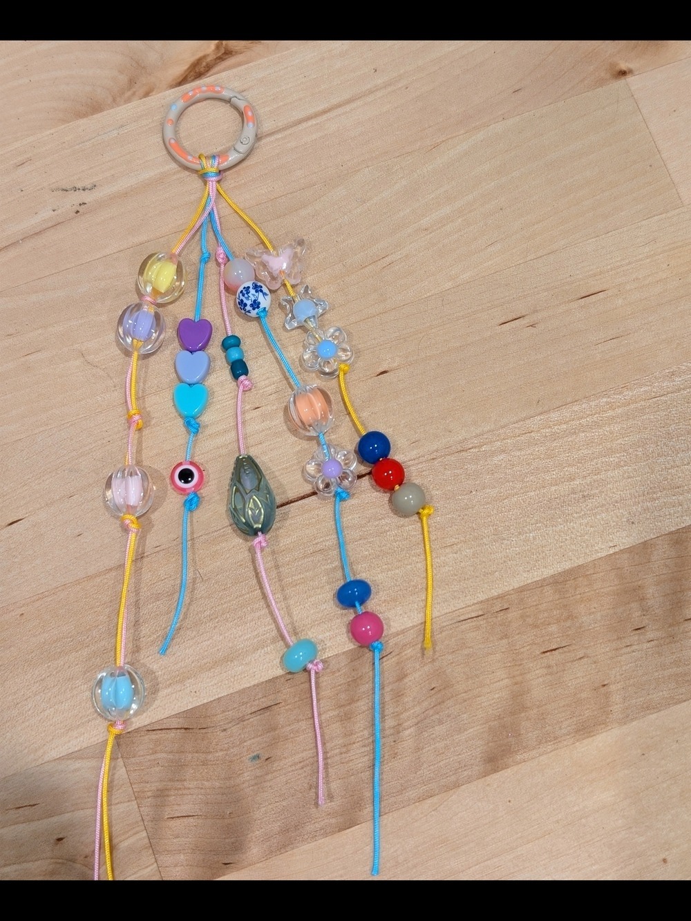 Pastel Beaded Keychain Bag Charm With Heart and Flower Accents